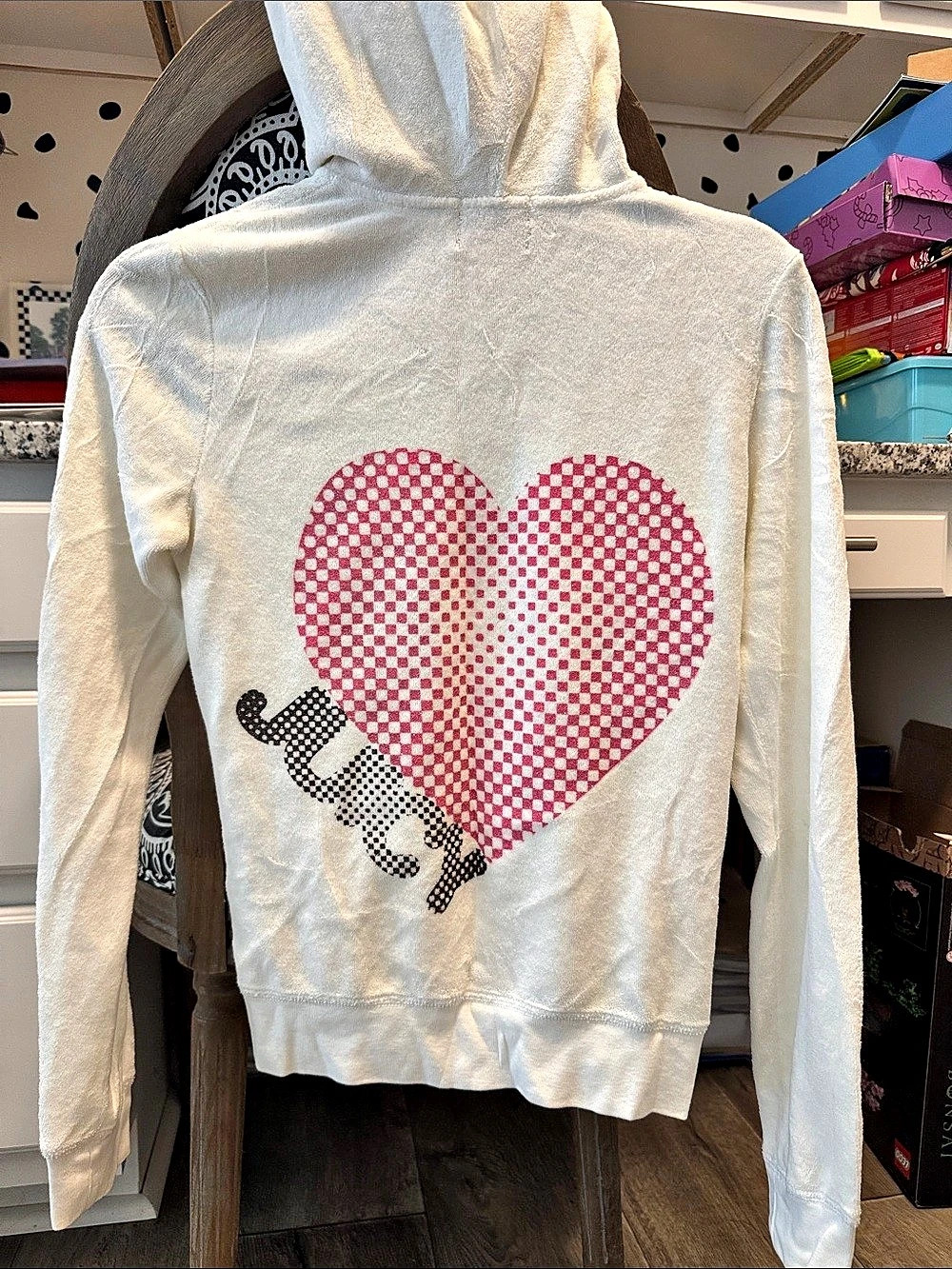 Juicy Couture Terry cloth Checkered Graphic Zip Hoodie Size Medium